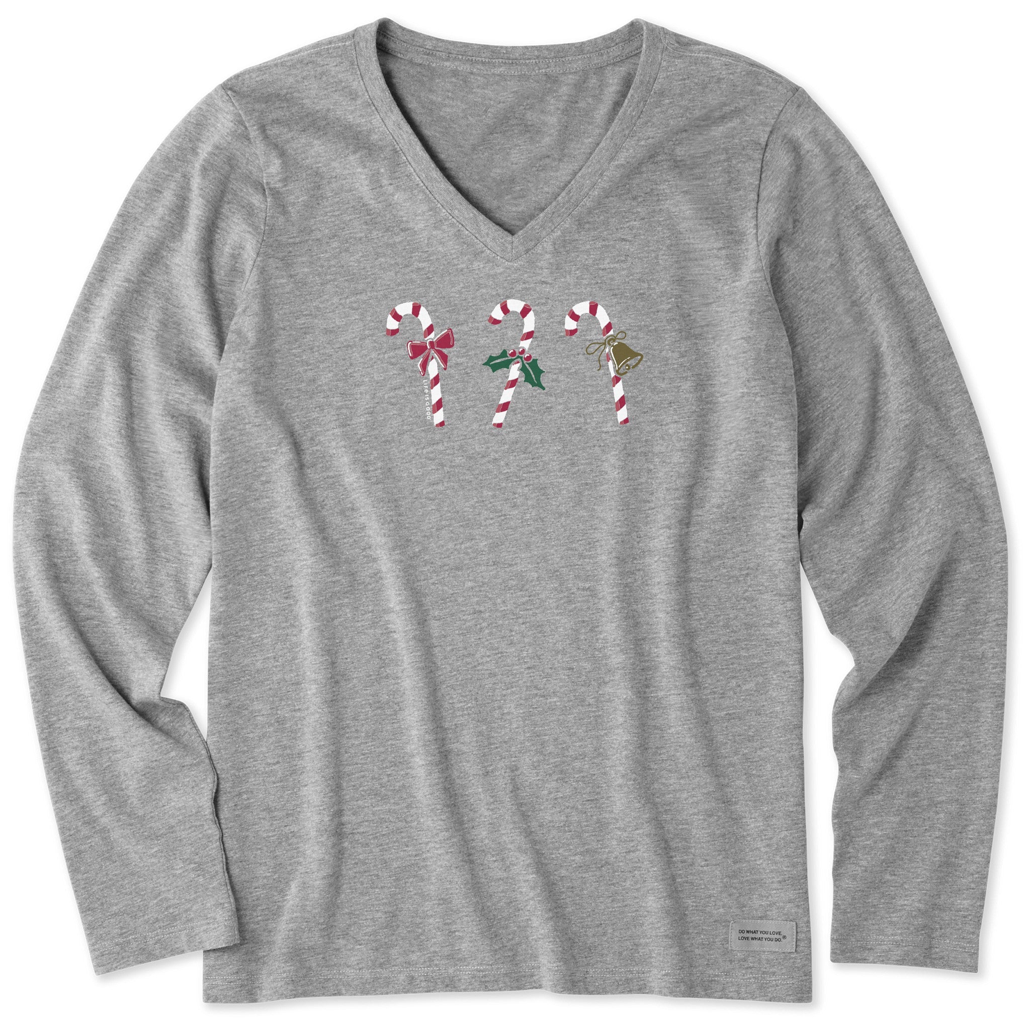 Women's Candy Cane Trio Long Sleeve Crusher Vee