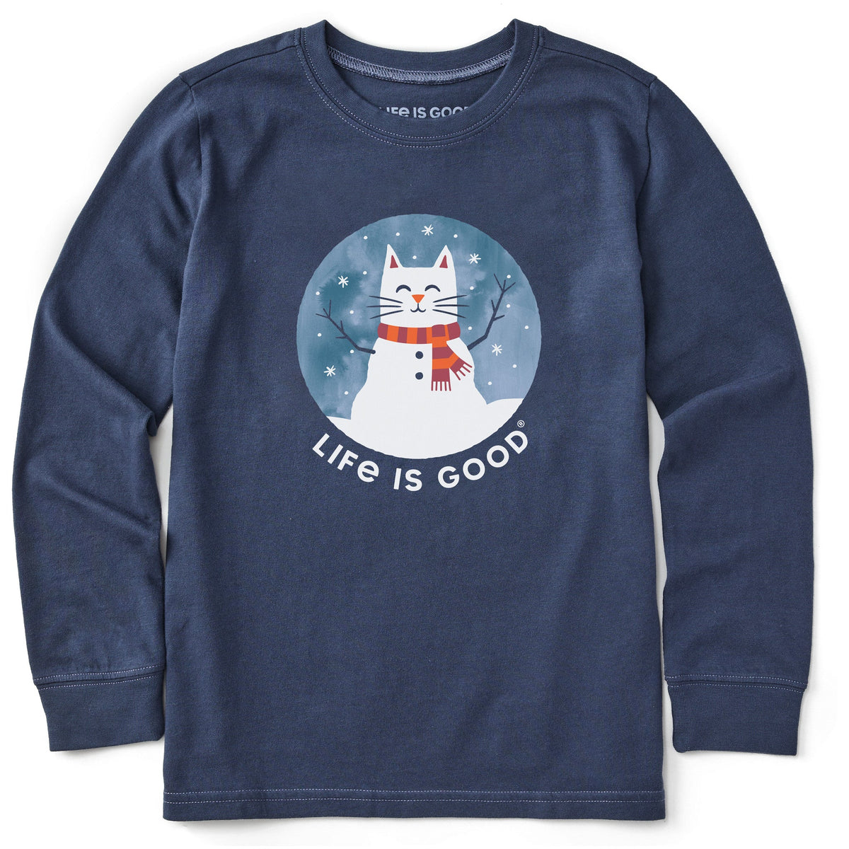 Kids Snowman Cat Long Sleeve Crusher Tee