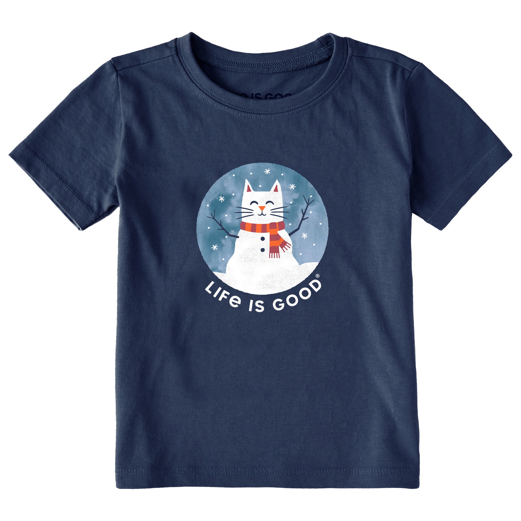 Toddler Snowman Cat Short Sleeve Crusher Tee