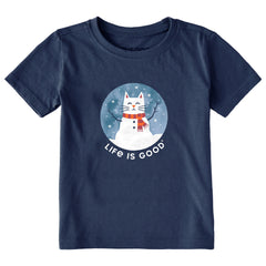 Toddler Snowman Cat Short Sleeve Crusher Tee