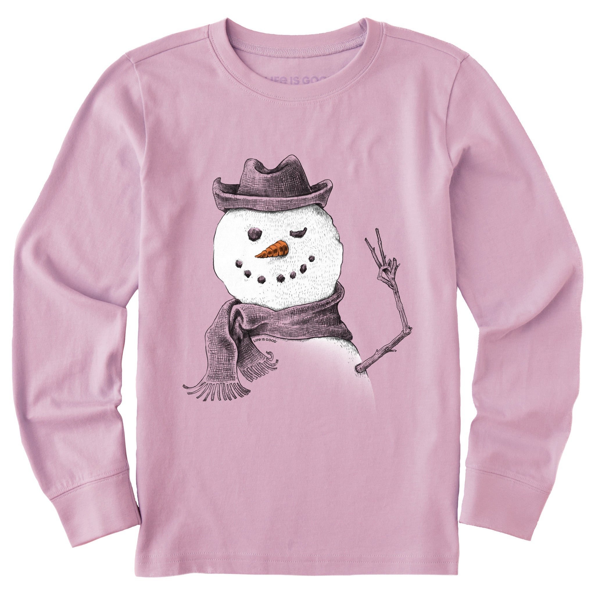 Kids Snowman Peace Sign Long Sleeve Crusher Tee