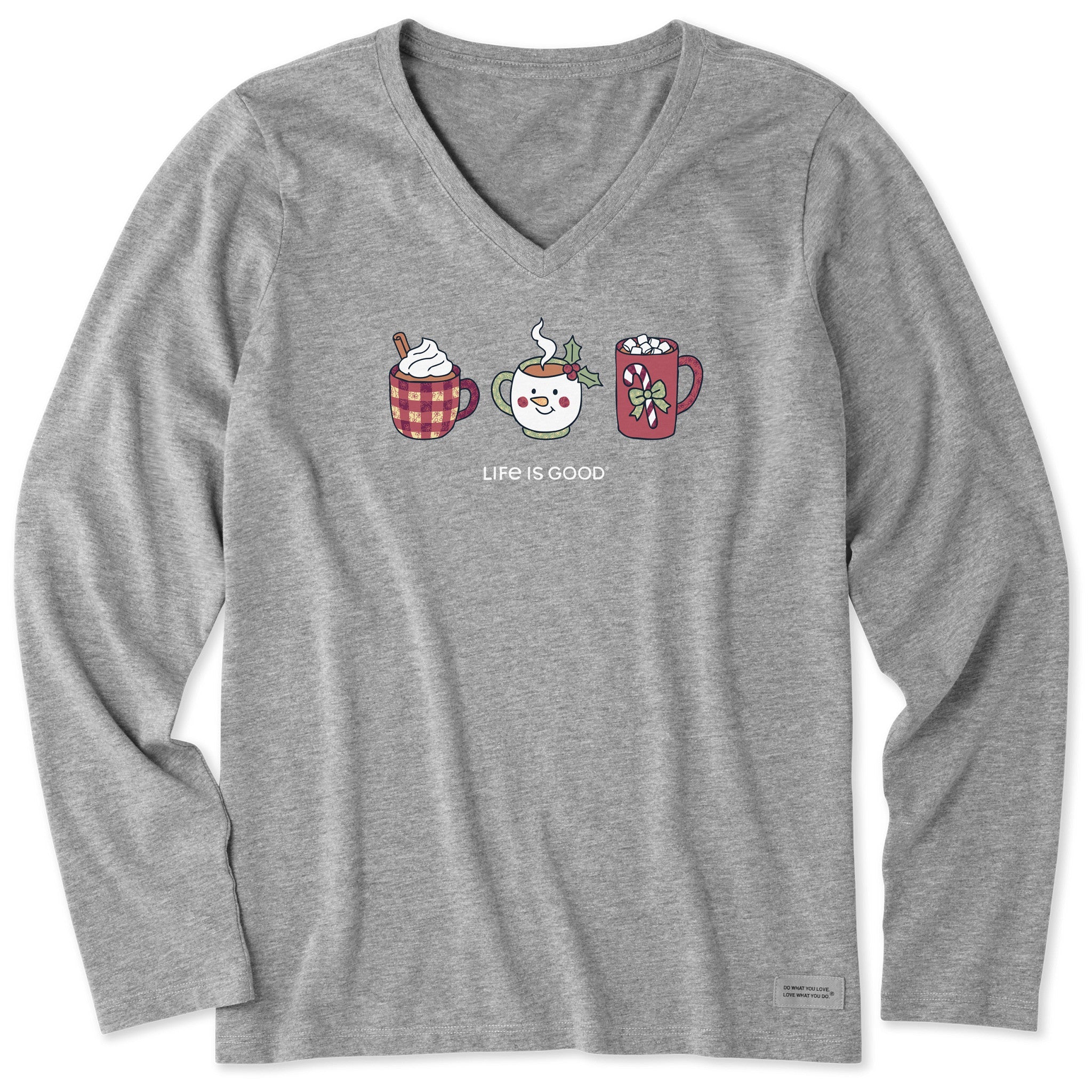 Women's Christmas Mug Trio Long Sleeve Crusher Vee