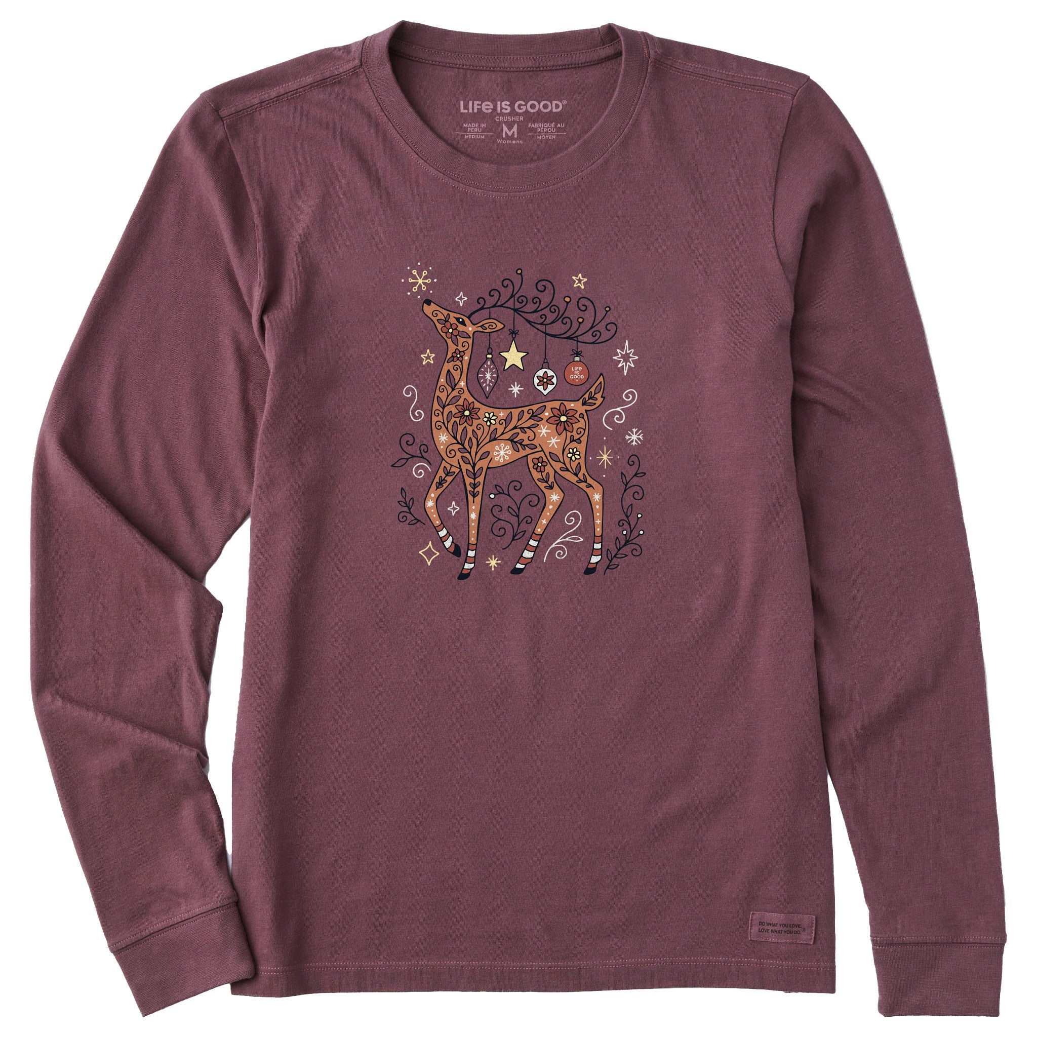 Women's Doodle Winter Deer Long Sleeve Crusher Tee