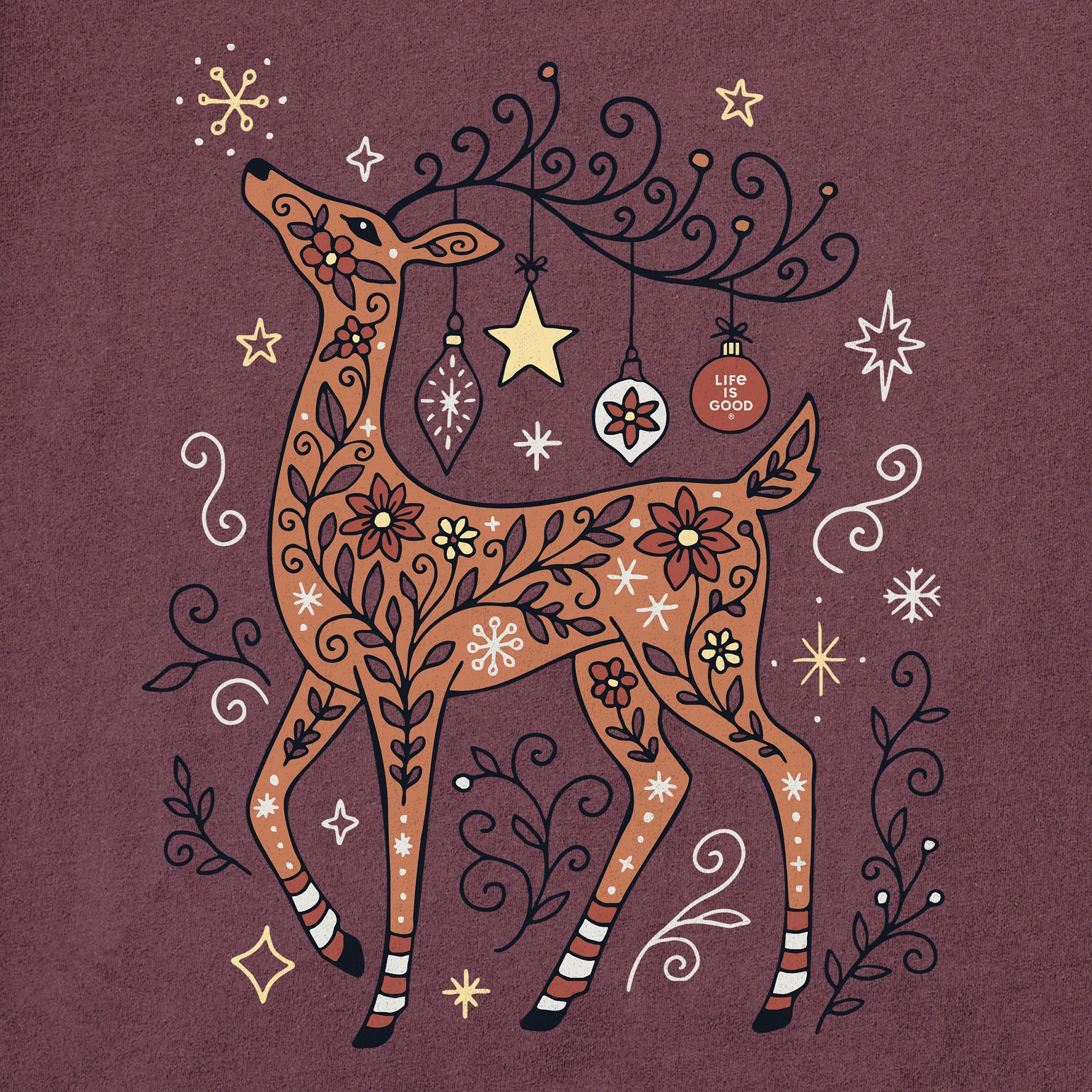 Women's Doodle Winter Deer Long Sleeve Crusher Tee