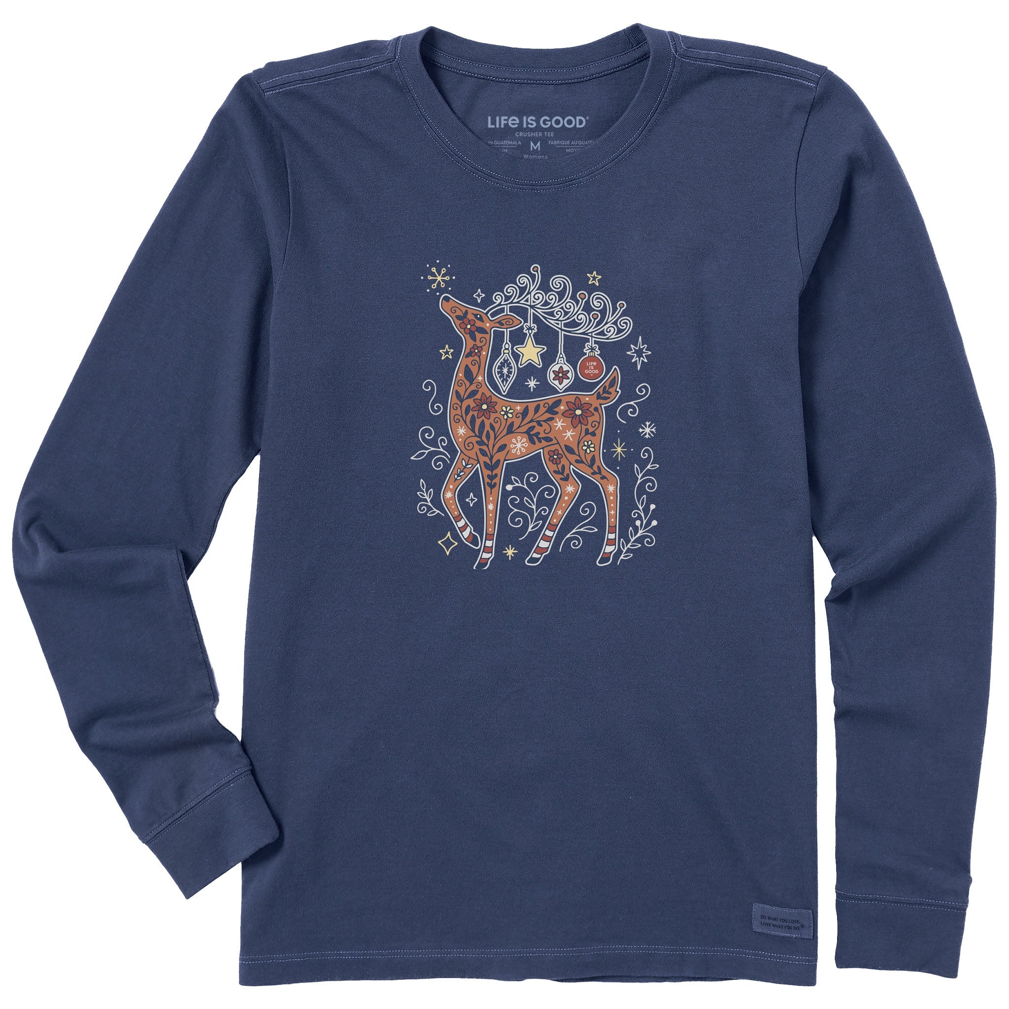 Women's Doodle Winter Deer Long Sleeve Crusher Tee