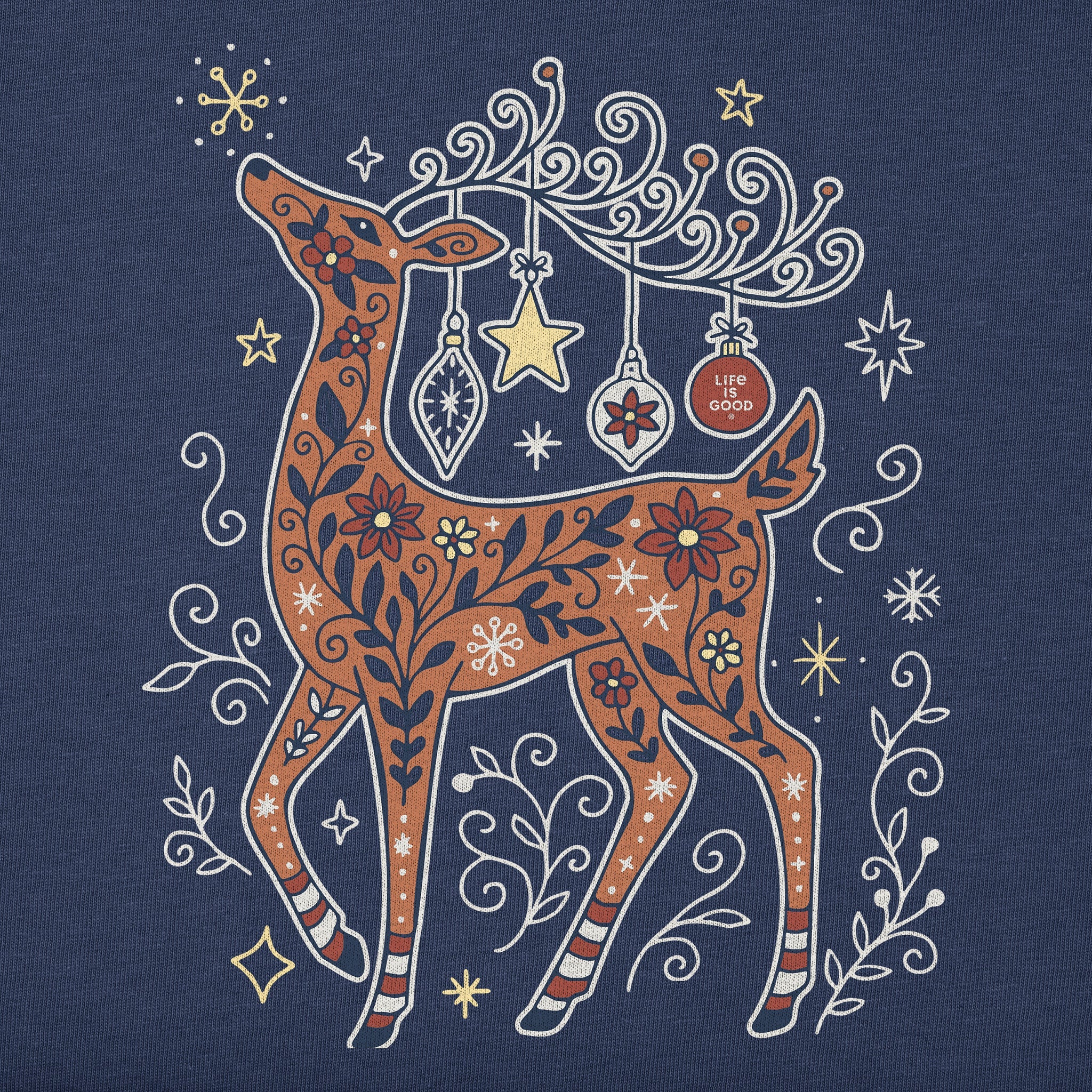 Women's Doodle Winter Deer Long Sleeve Crusher Tee
