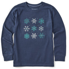 Kids Nine Snowflakes Long Sleeve Crusher Tee