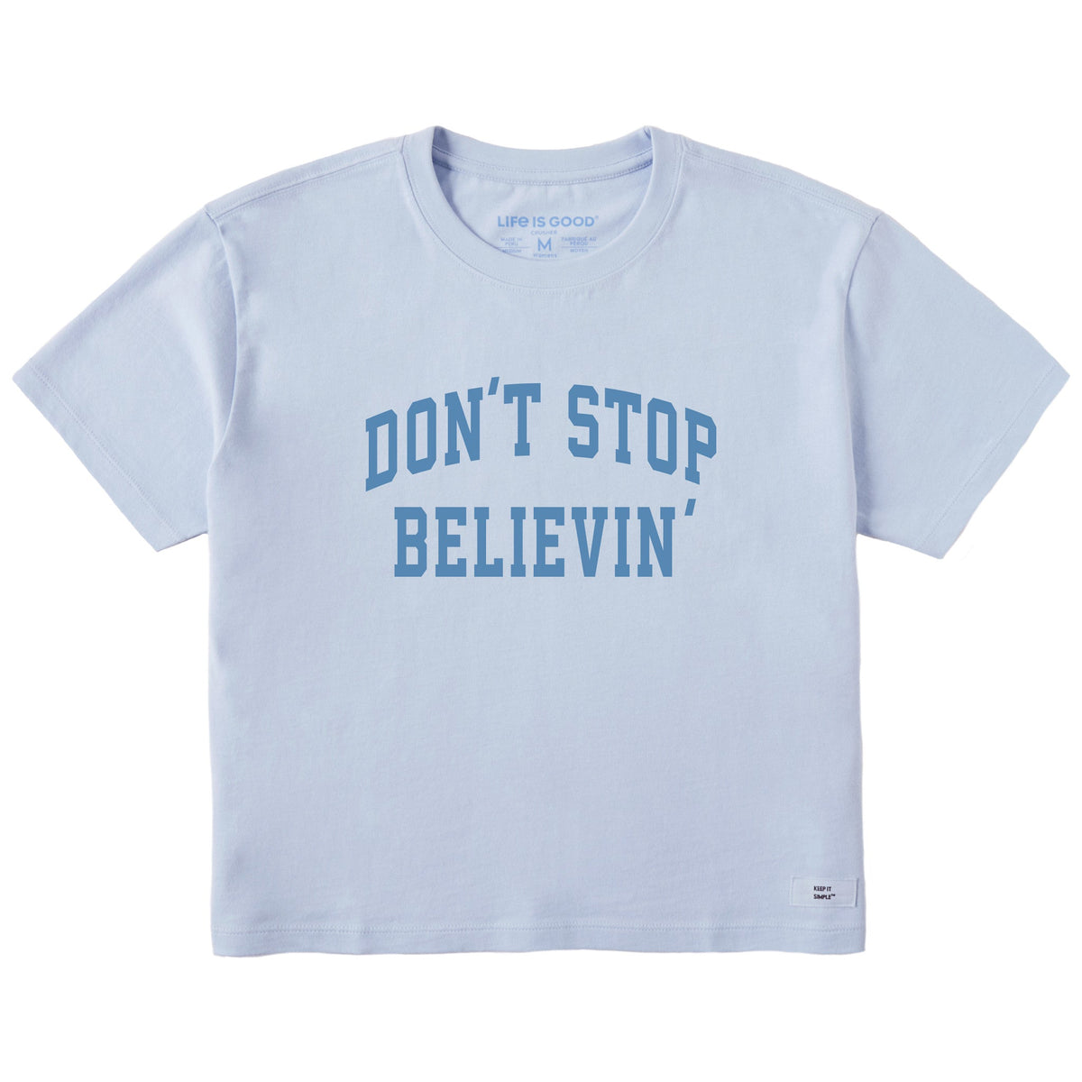 Women's Don't Stop Believin' Arch Short Sleeve Crusher Boxy Tee