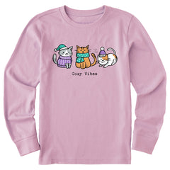 Kids Cozy Vibes Kittens Long Sleeve Crusher Tee