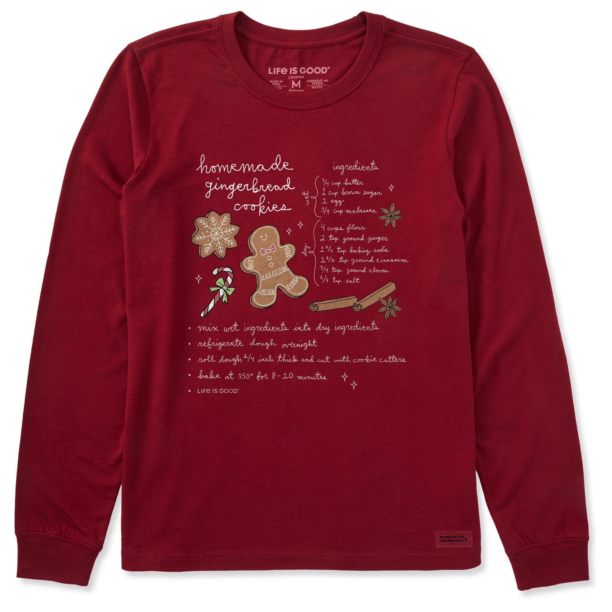 Women's Gingerbread Cookies Recipe Long Sleeve Crusher Tee