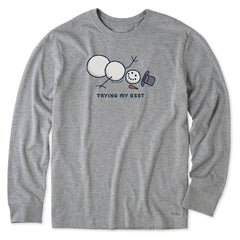 Men's Trying My Best Snowman Long Sleeve Crusher Tee