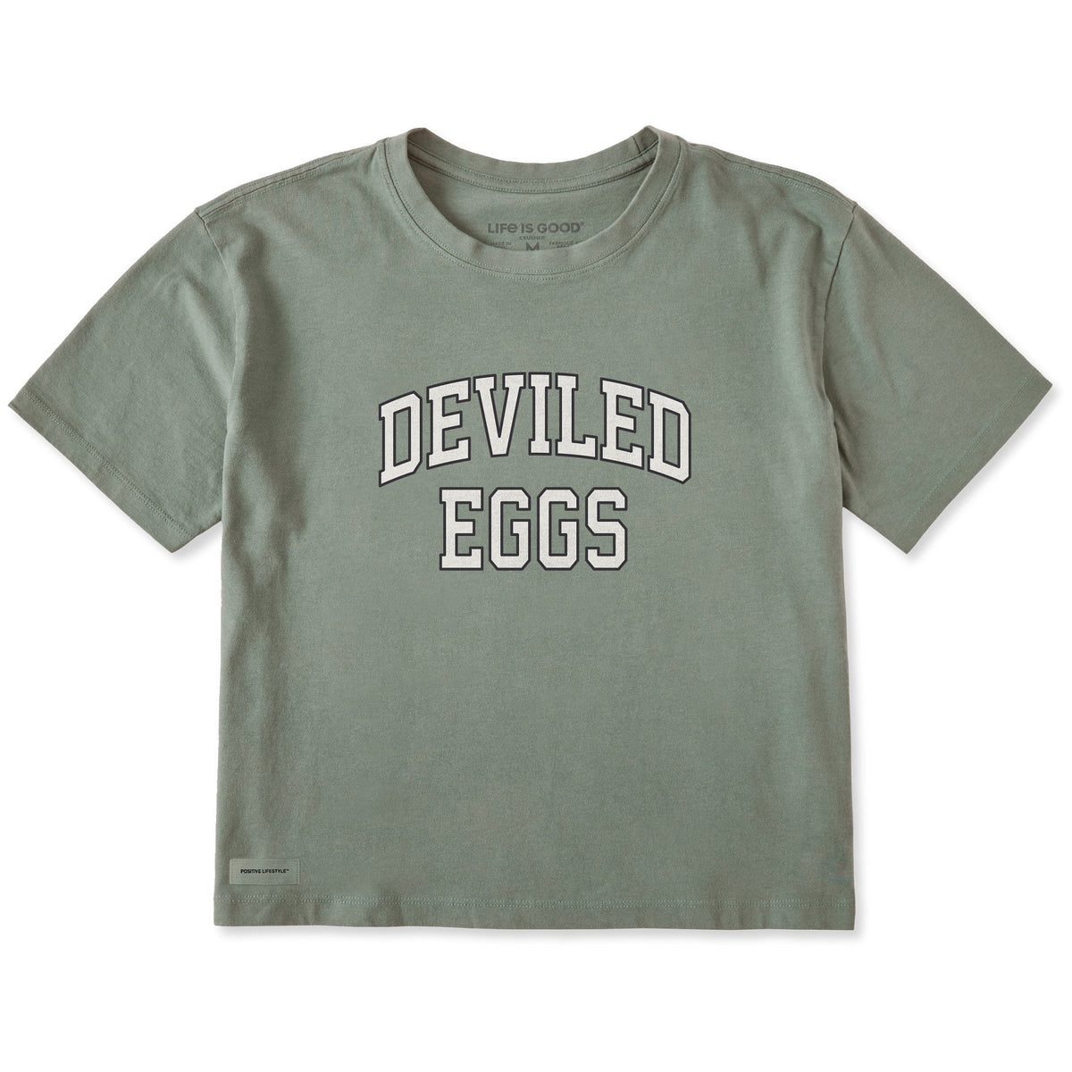 Women's Deviled Eggs Outline Arch Short Sleeve Crusher Boxy Tee