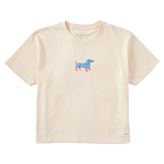 Women's Dachshund with Boots Short Sleeve Crusher Boxy Tee