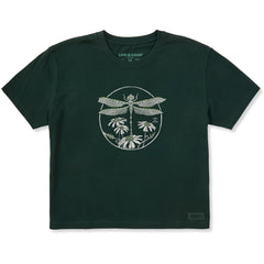 Women's Dragonfly Among Flowers Short Sleeve Crusher Boxy Tee