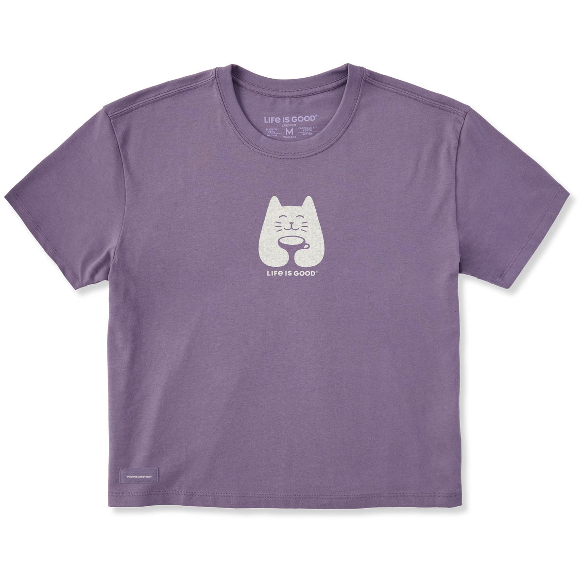 Women's Cat with Coffee Short Sleeve Crusher Boxy Tee