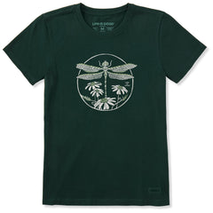 Women's Dragonfly Among Flowers Short Sleeve Crusher Tee