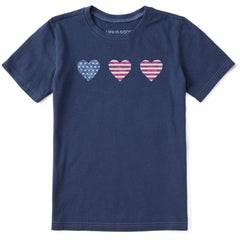 Kids Three American Hearts Short Sleeve Crusher Tee