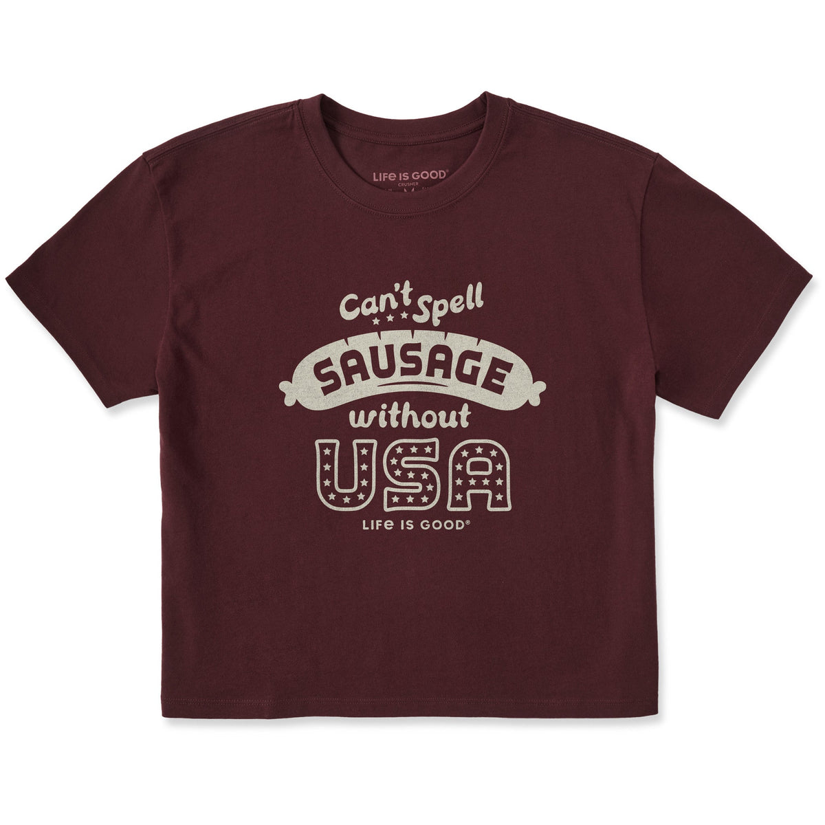 Women's Can't Spell Sausage without USA Short Sleeve Crusher Boxy Tee