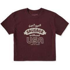 Women's Can't Spell Sausage without USA Short Sleeve Crusher Boxy Tee