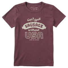 Women's Can't Spell Sausage without USA Short Sleeve Crusher Tee