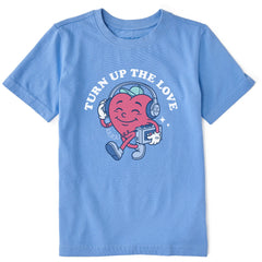 Kids Turn Up the Love  Heart Mascot Short Sleeve Crusher Tee