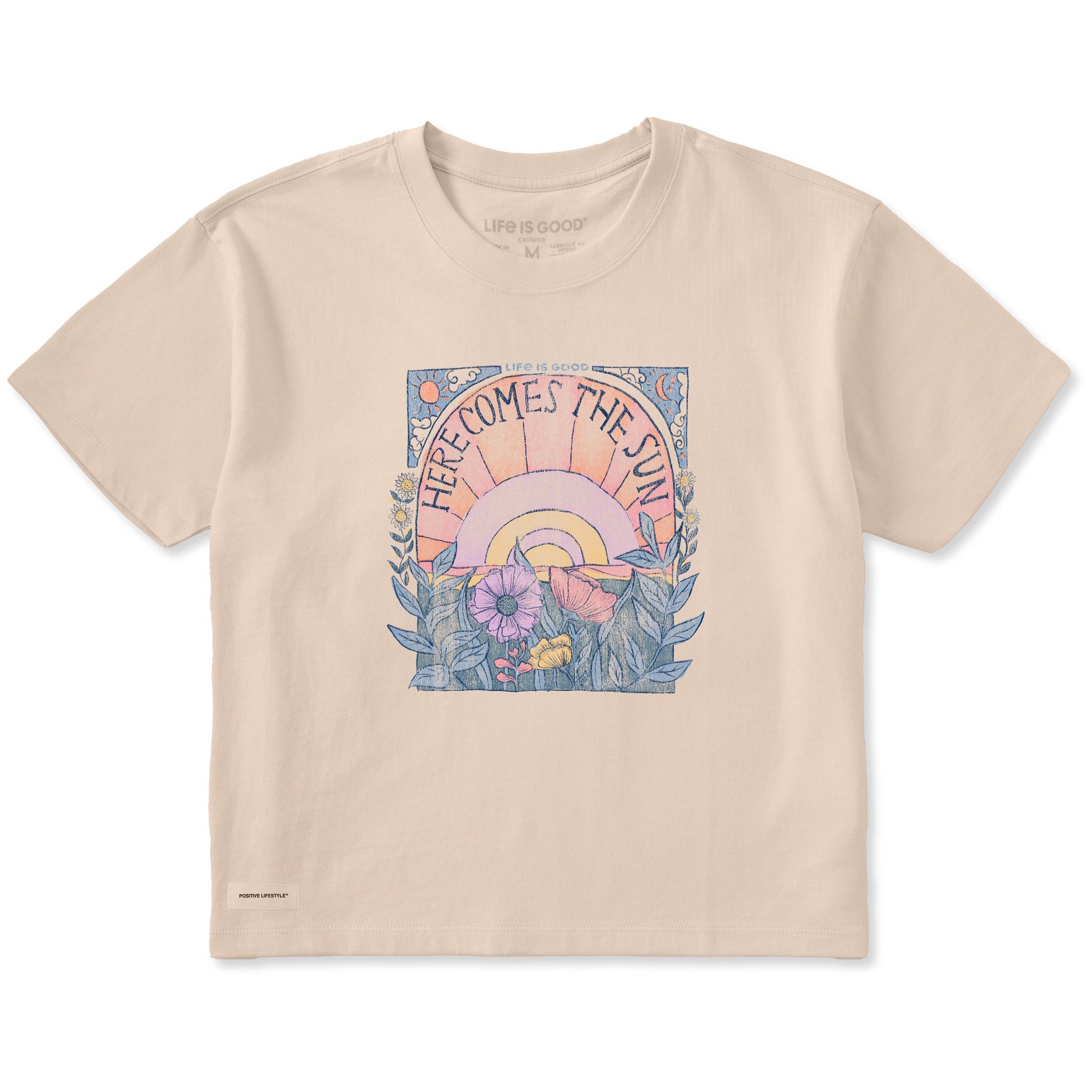 Women's Here Comes The Sun Hippie Short Sleeve Crusher Boxy Tee