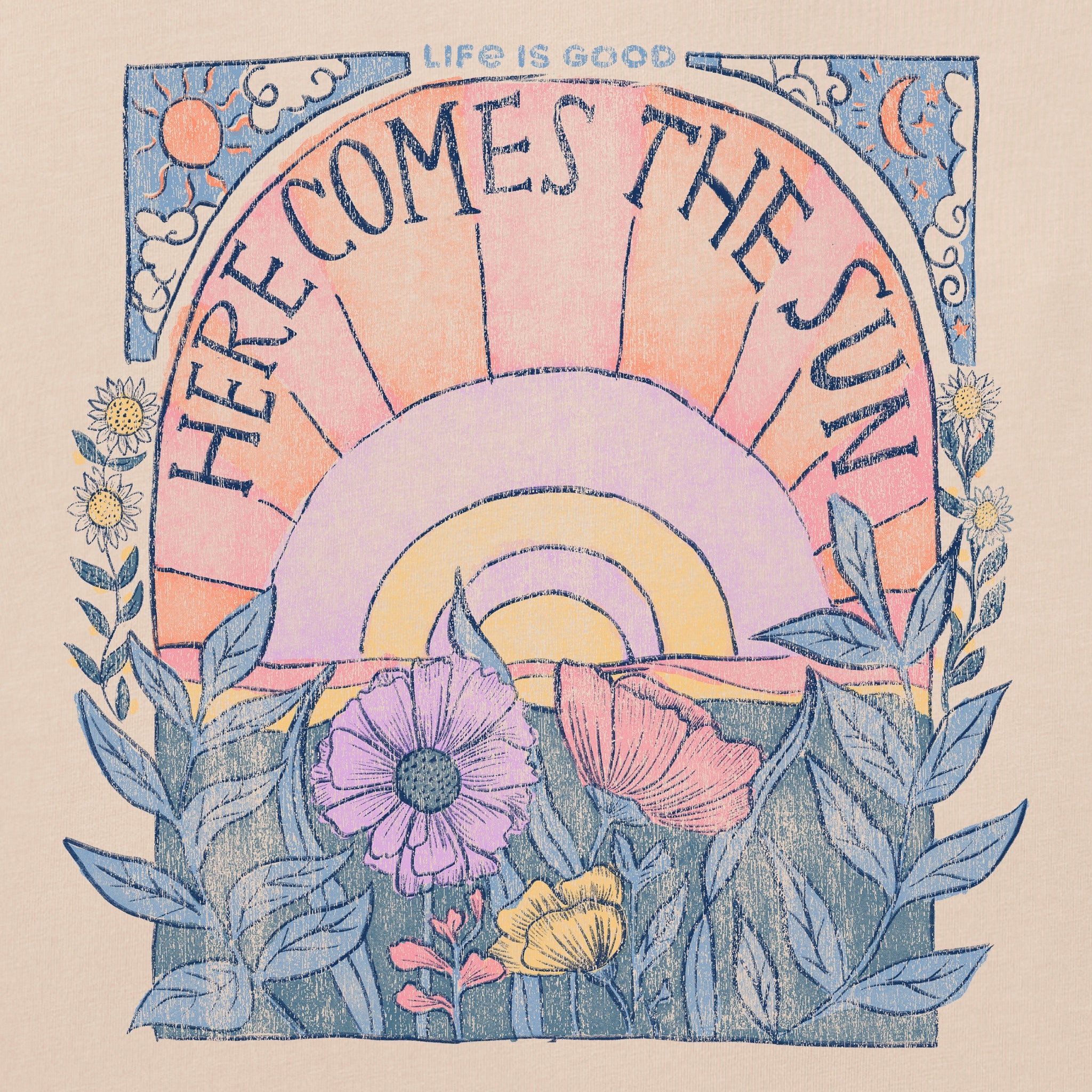 Women's Here Comes The Sun Hippie Short Sleeve Crusher Boxy Tee