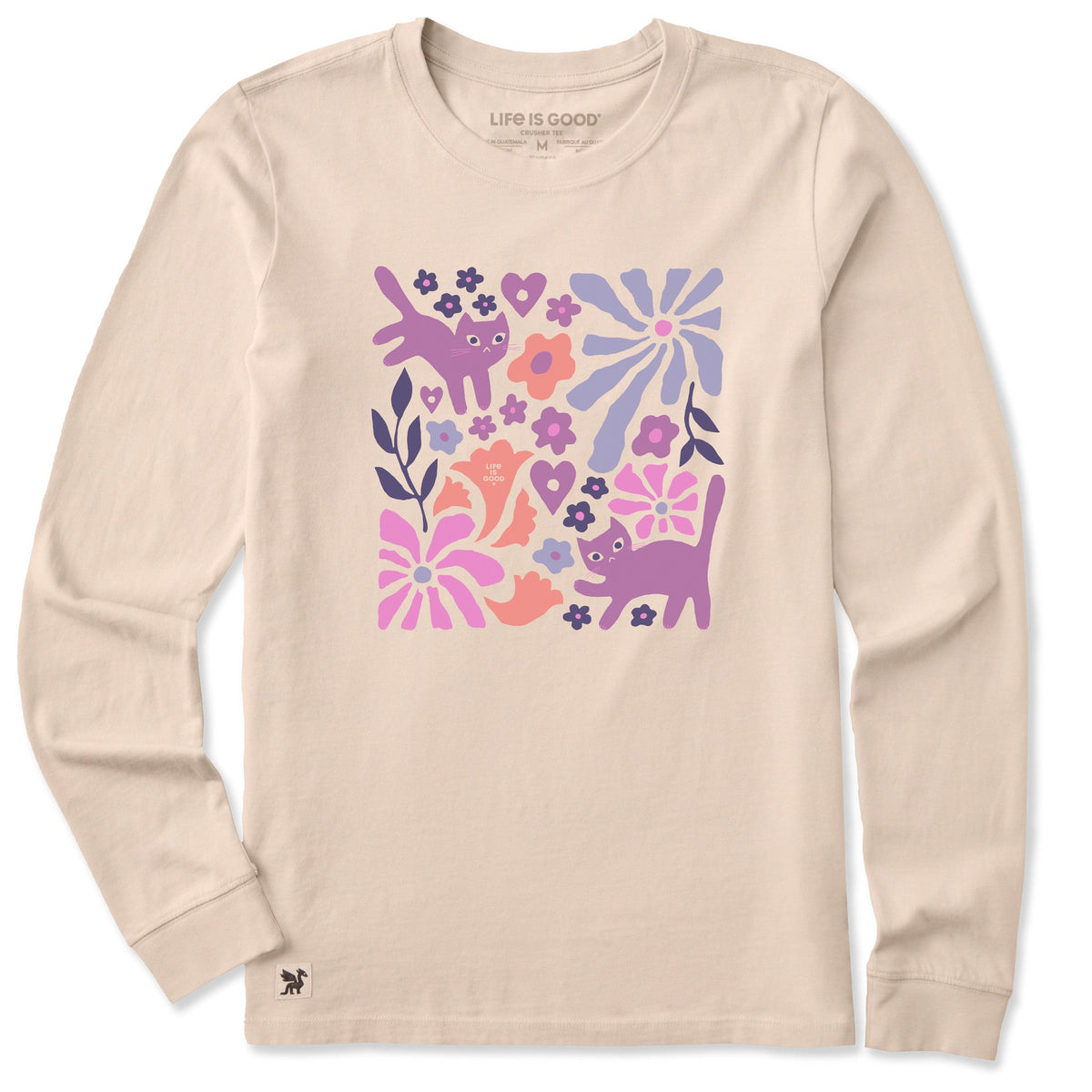 Women's Cats in Flower Field Long Sleeve Crusher Tee