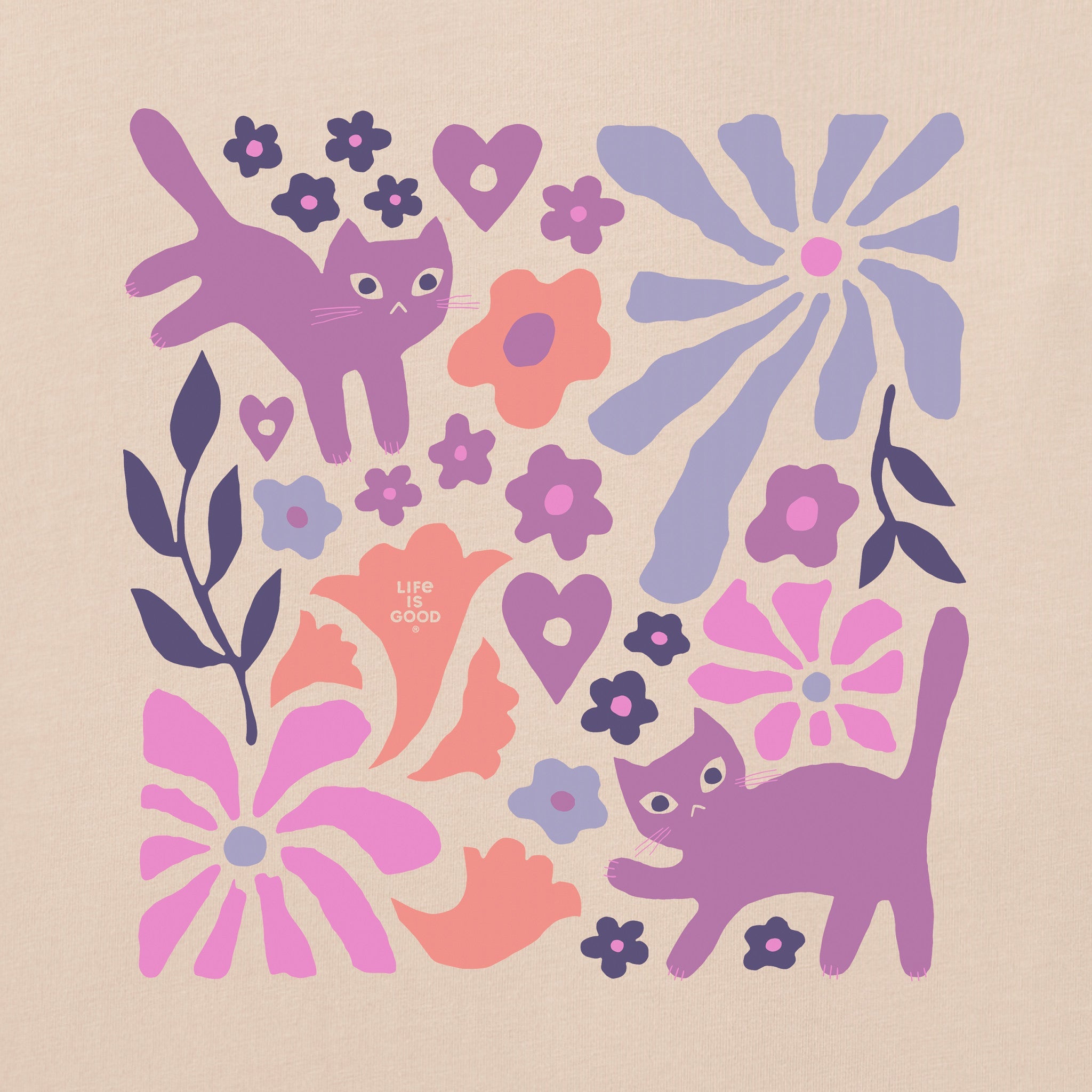 Women's Cats in Flower Field Long Sleeve Crusher Tee