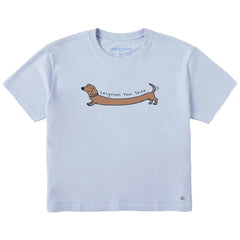 Women's Lengthen Your Spine Dachshund Short Sleeve Crusher Boxy Tee