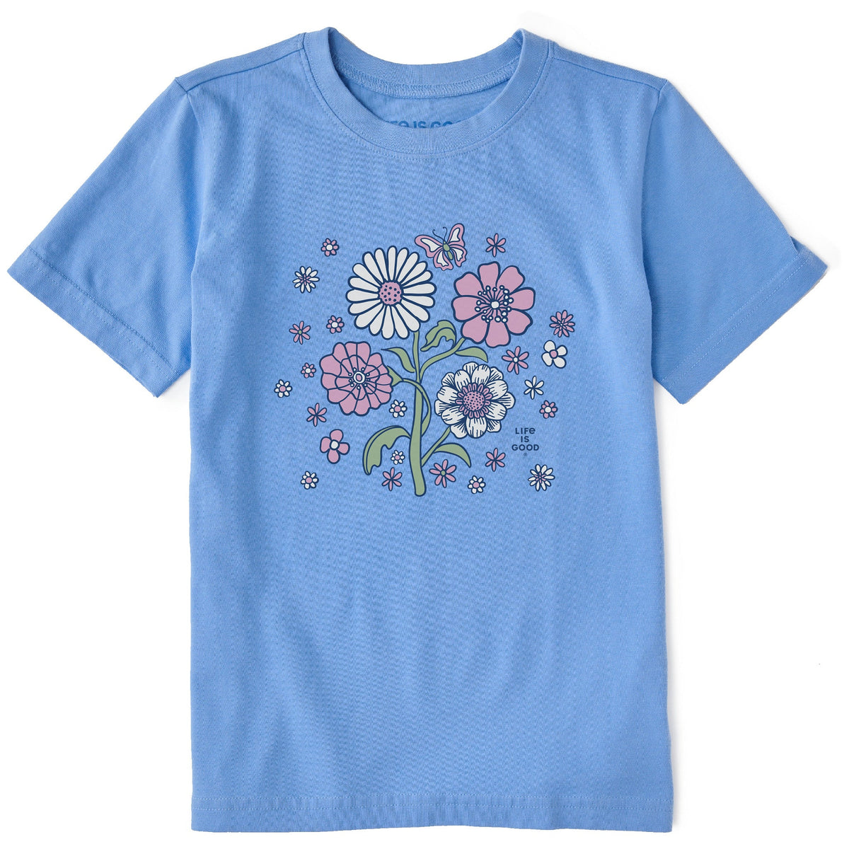 Kids A Butterfly Among Flowers Short Sleeve Crusher Tee