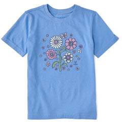 Kids A Butterfly Among Flowers Short Sleeve Crusher Tee