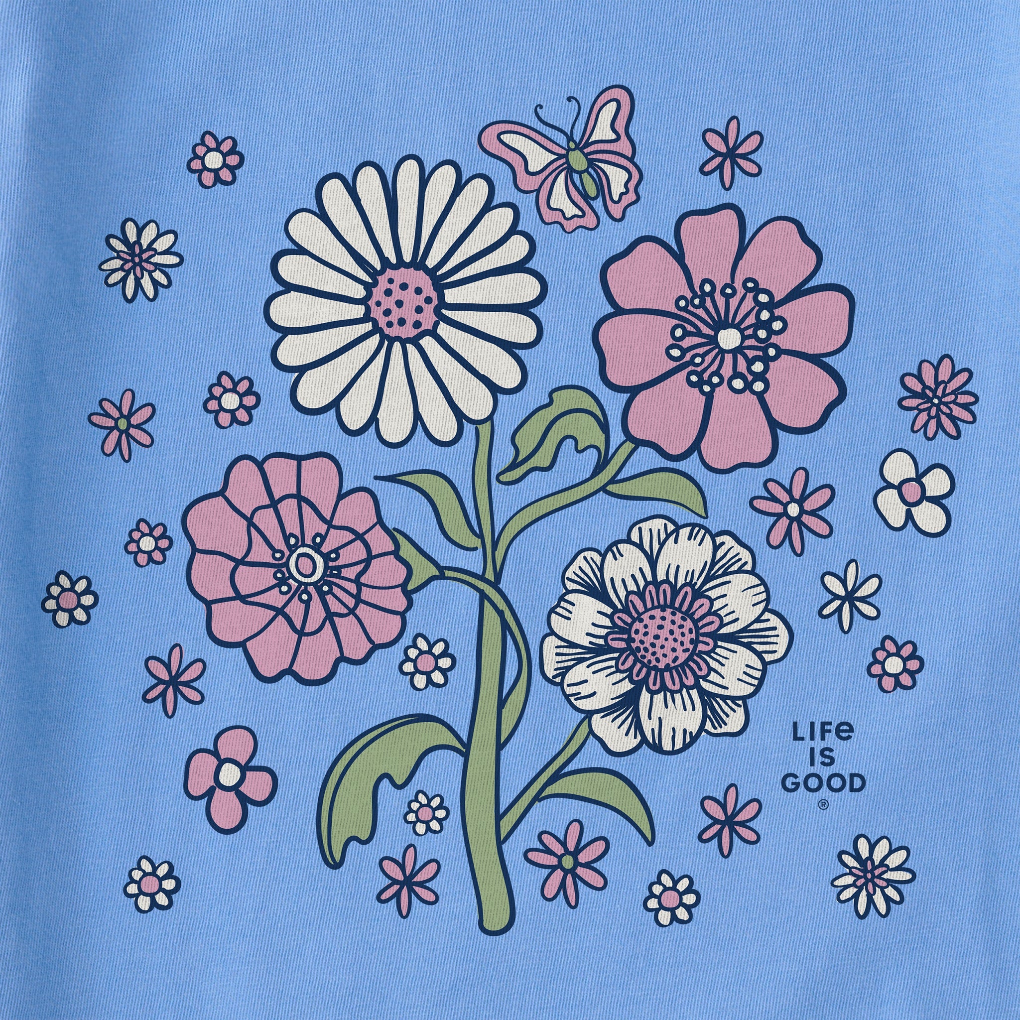 Kids A Butterfly Among Flowers Short Sleeve Crusher Tee