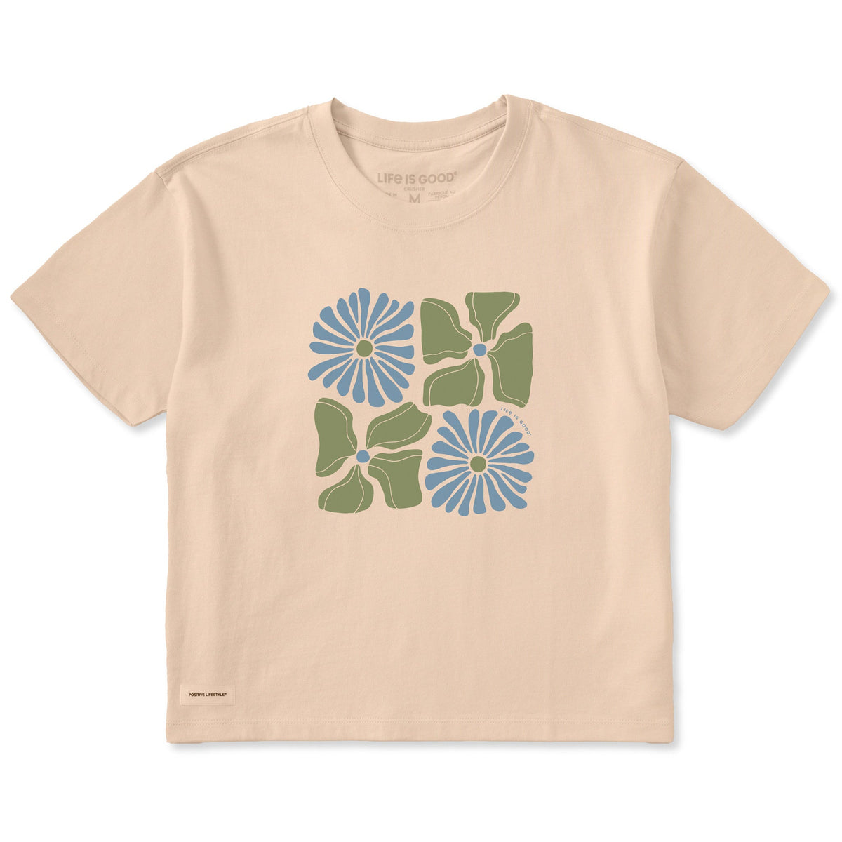 Women's Four Flower Grid Short Sleeve Crusher Boxy Tee