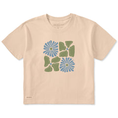 Women's Four Flower Grid Short Sleeve Crusher Boxy Tee