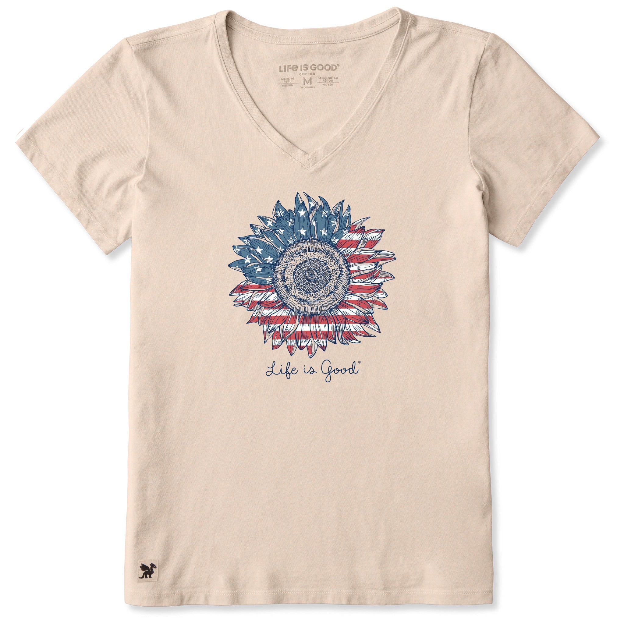 Women's American Sunflower Short Sleeve Vee