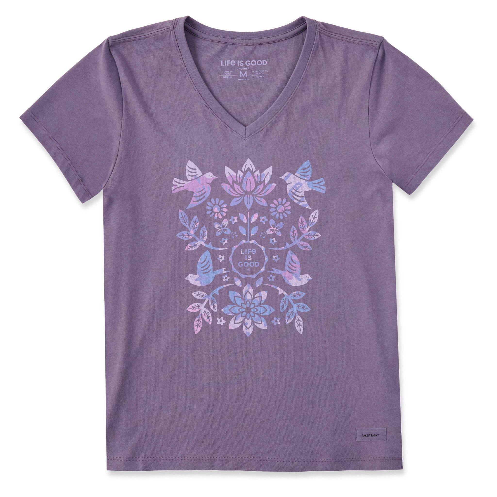 Women's Folk Art Garden Tie Dye Short Sleeve Vee