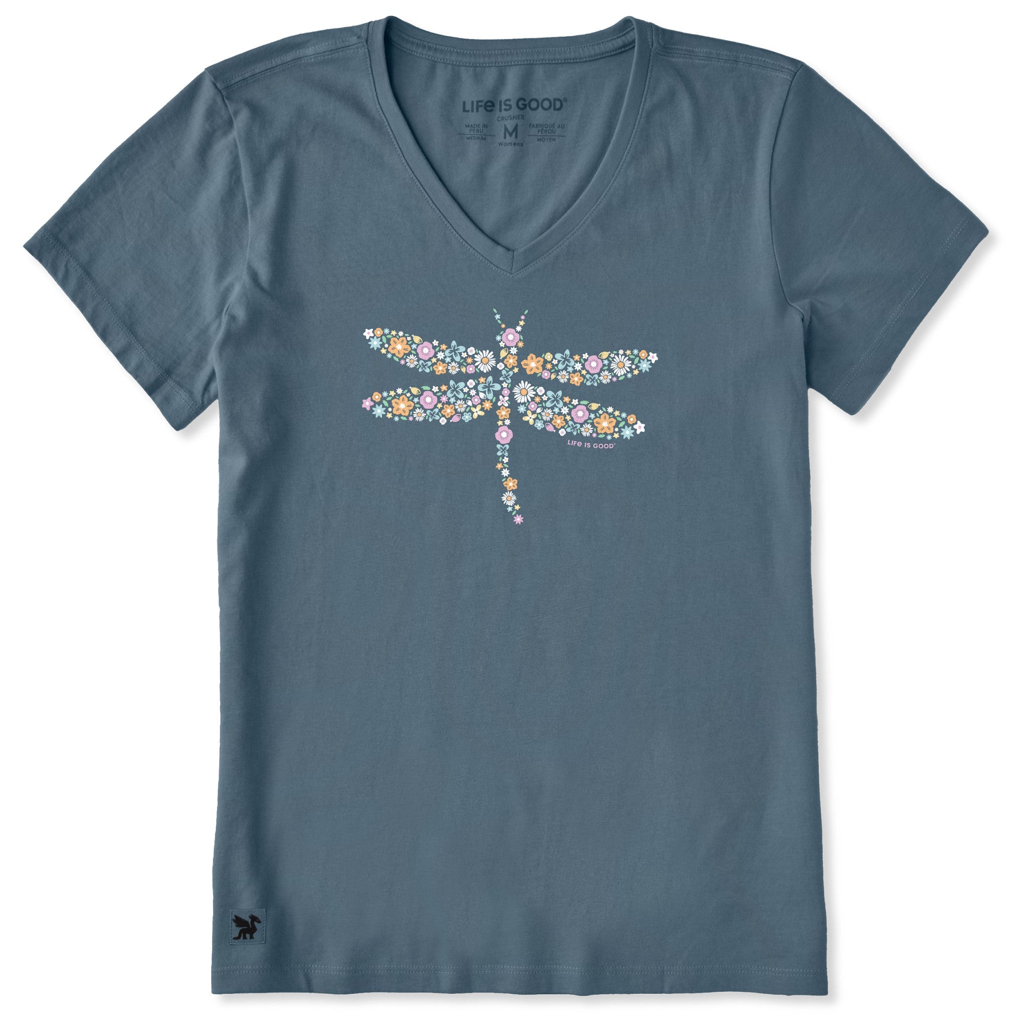 Women's Dragonfly Flowers Short Sleeve Vee