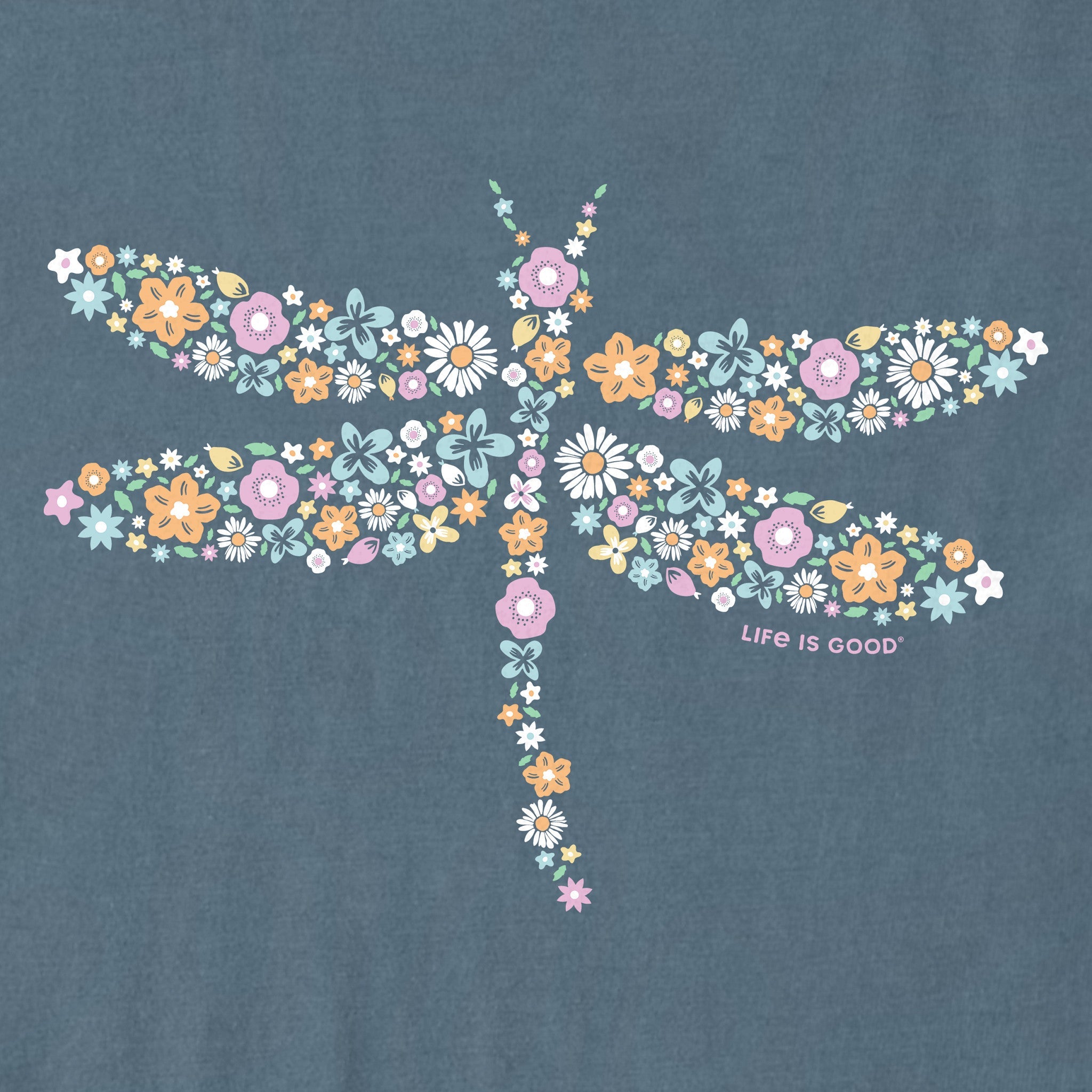 Women's Dragonfly Flowers Short Sleeve Vee