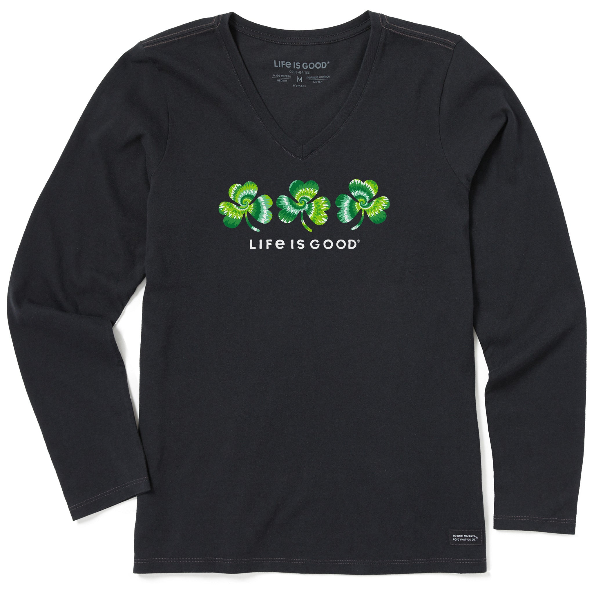 Women's 3 Tie Dye Clovers Long Sleeve Crusher Vee