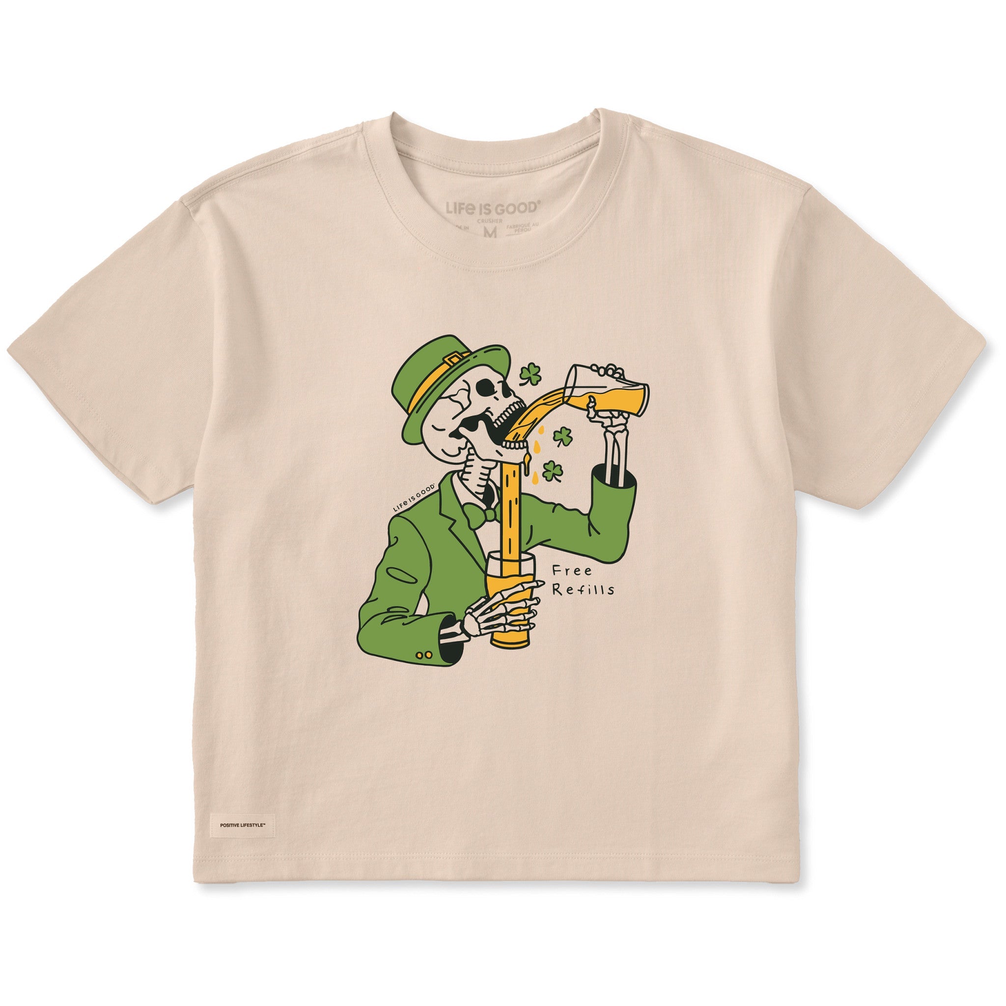 Women's Free Refills St. Patrick's Day Short Sleeve Crusher Boxy Tee