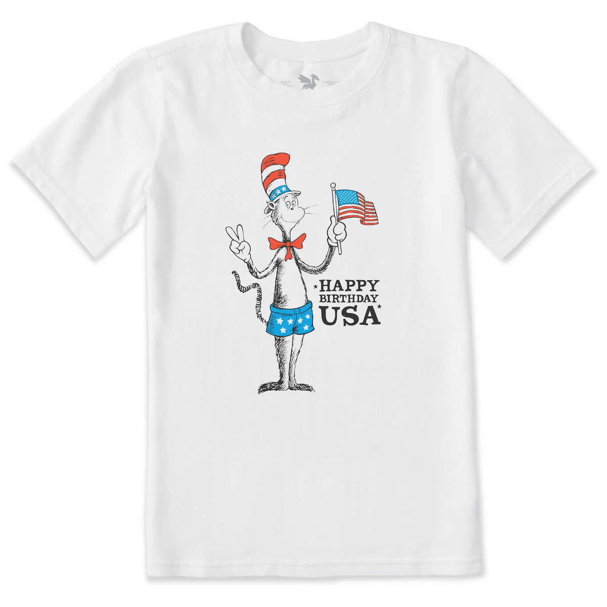 Kids Happy Birthday USA Cat in the Hat Short Sleeve Crusher Tee