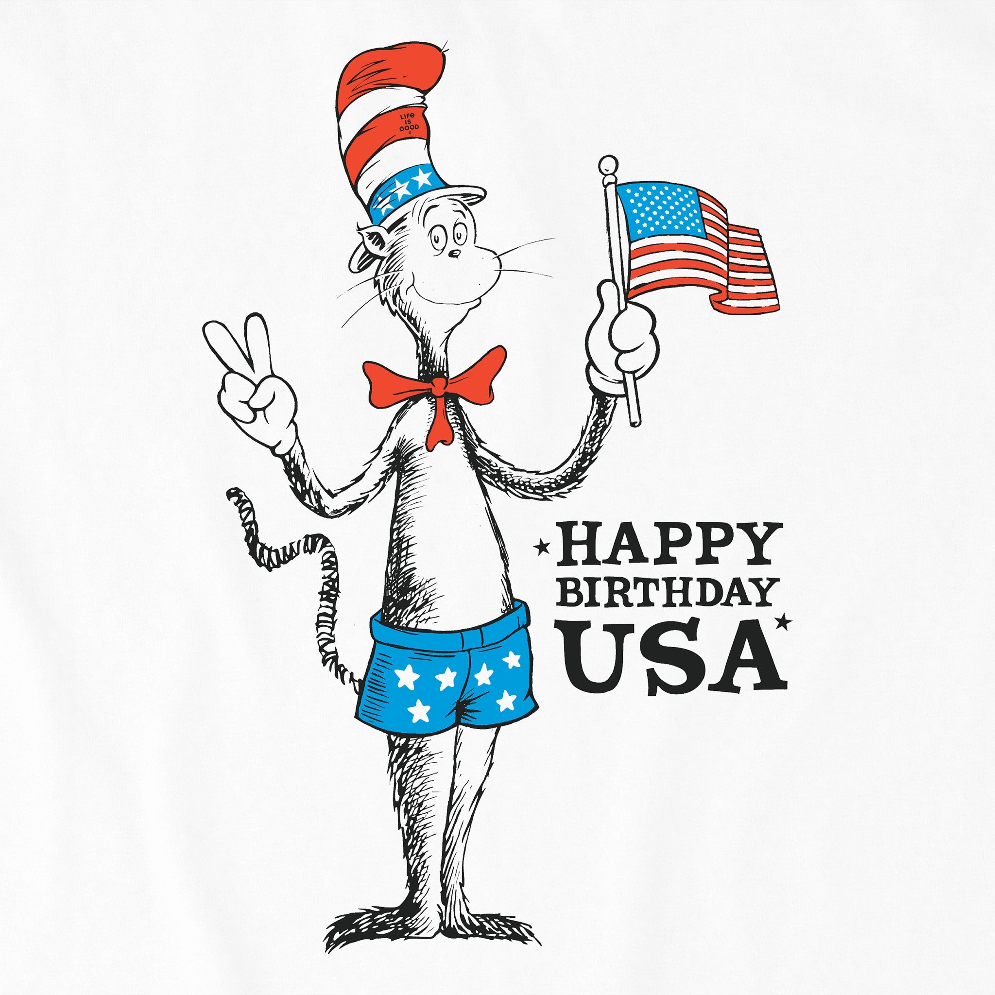 Kids Happy Birthday USA Cat in the Hat Short Sleeve Crusher Tee