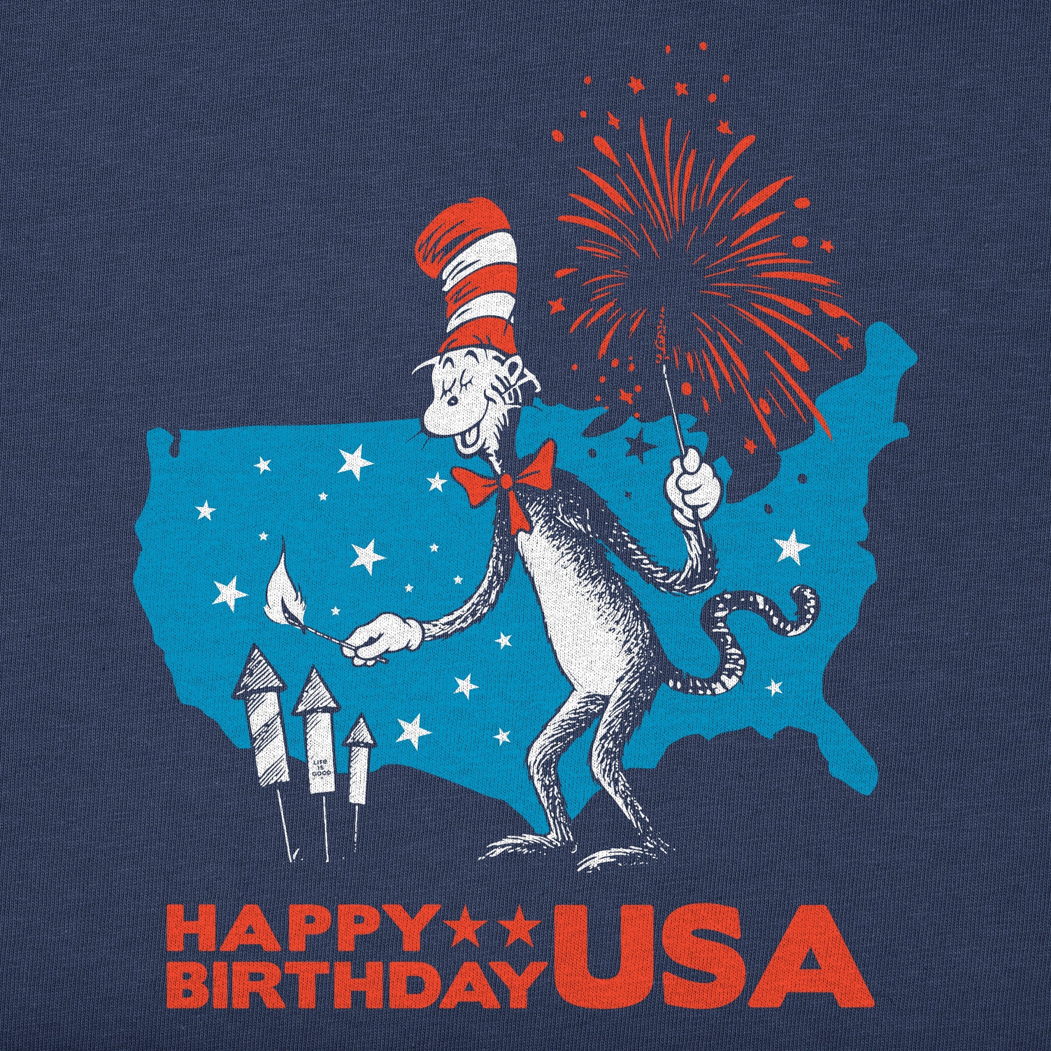 Kids Happy Birthday USA Cat in the Hat Short Sleeve Crusher Tee