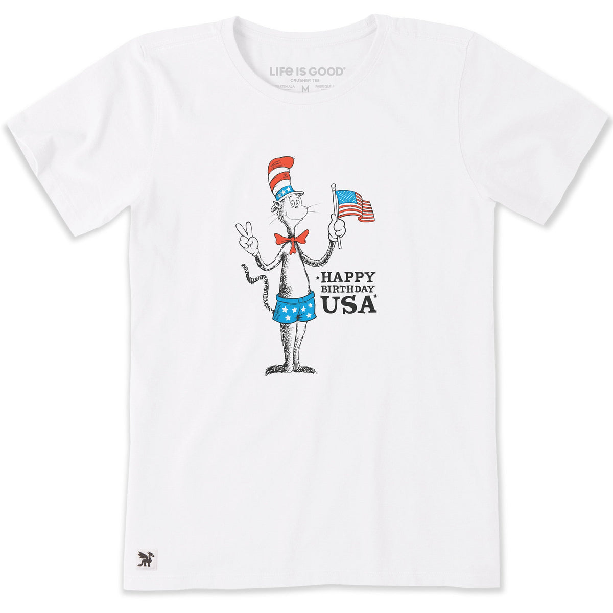 Women's Happy Birthday USA Cat in the Hat Short Sleeve Crusher Tee
