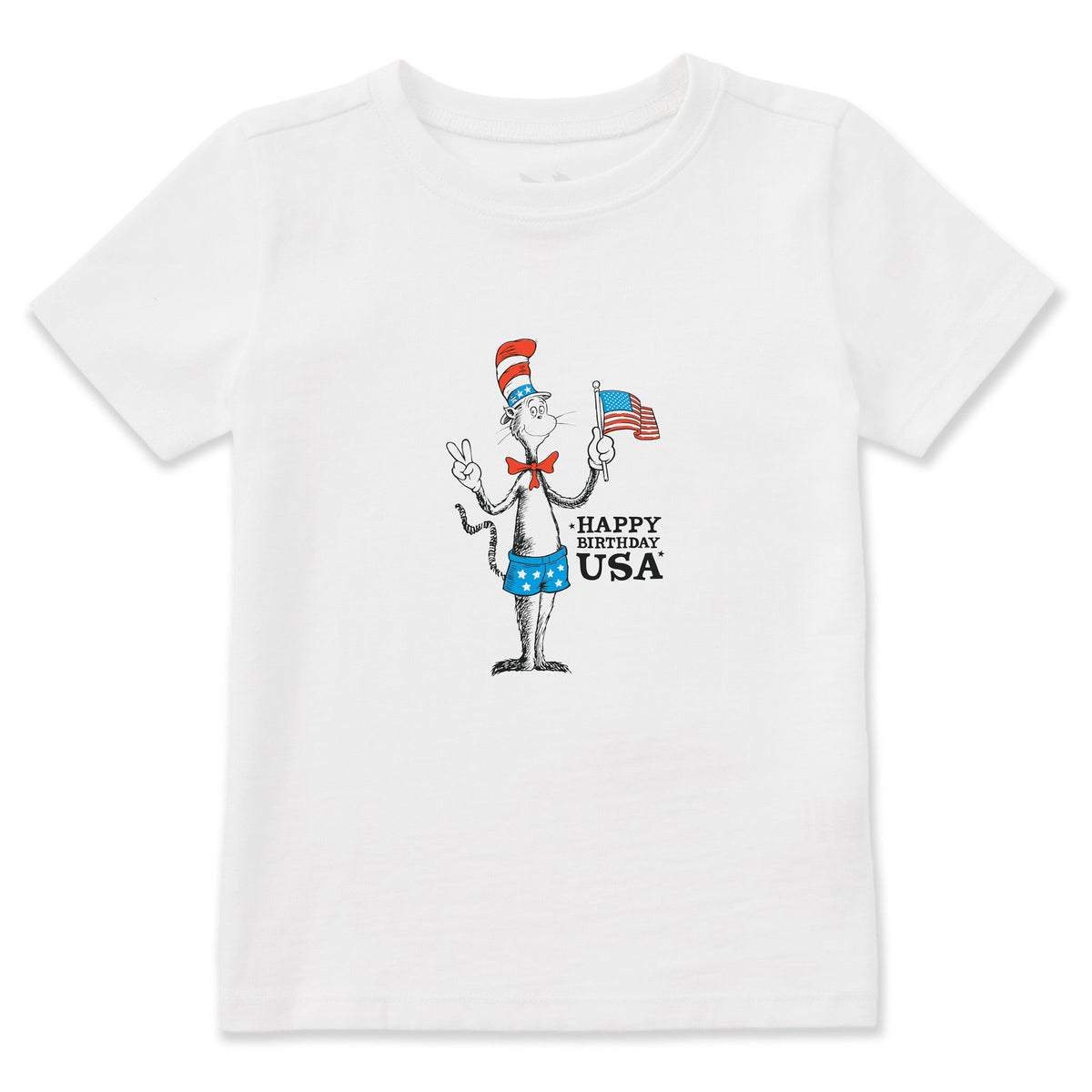 Toddler Happy Birthday USA Cat in the Hat Short Sleeve Crusher Tee