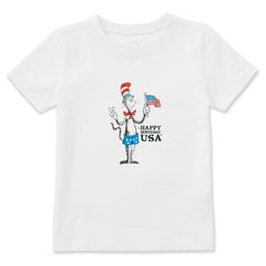 Toddler Happy Birthday USA Cat in the Hat Short Sleeve Crusher Tee