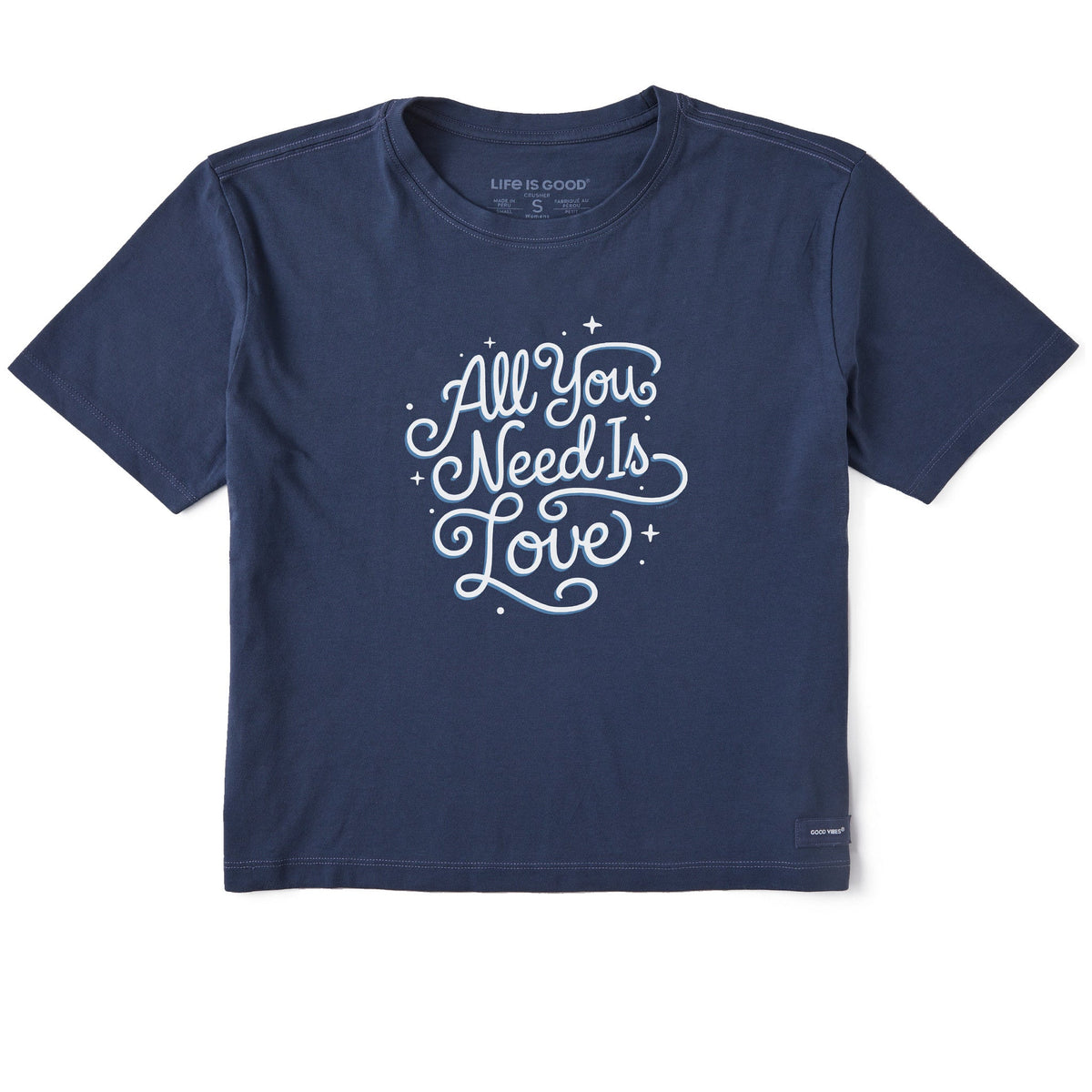 Women's All You Need is Love Script Short Sleeve Crusher Boxy Tee