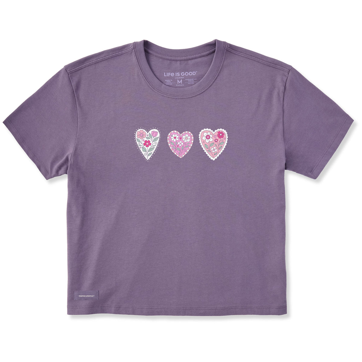Women's Doodle Heart Trio Short Sleeve Crusher Boxy Tee