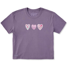Women's Doodle Heart Trio Short Sleeve Crusher Boxy Tee